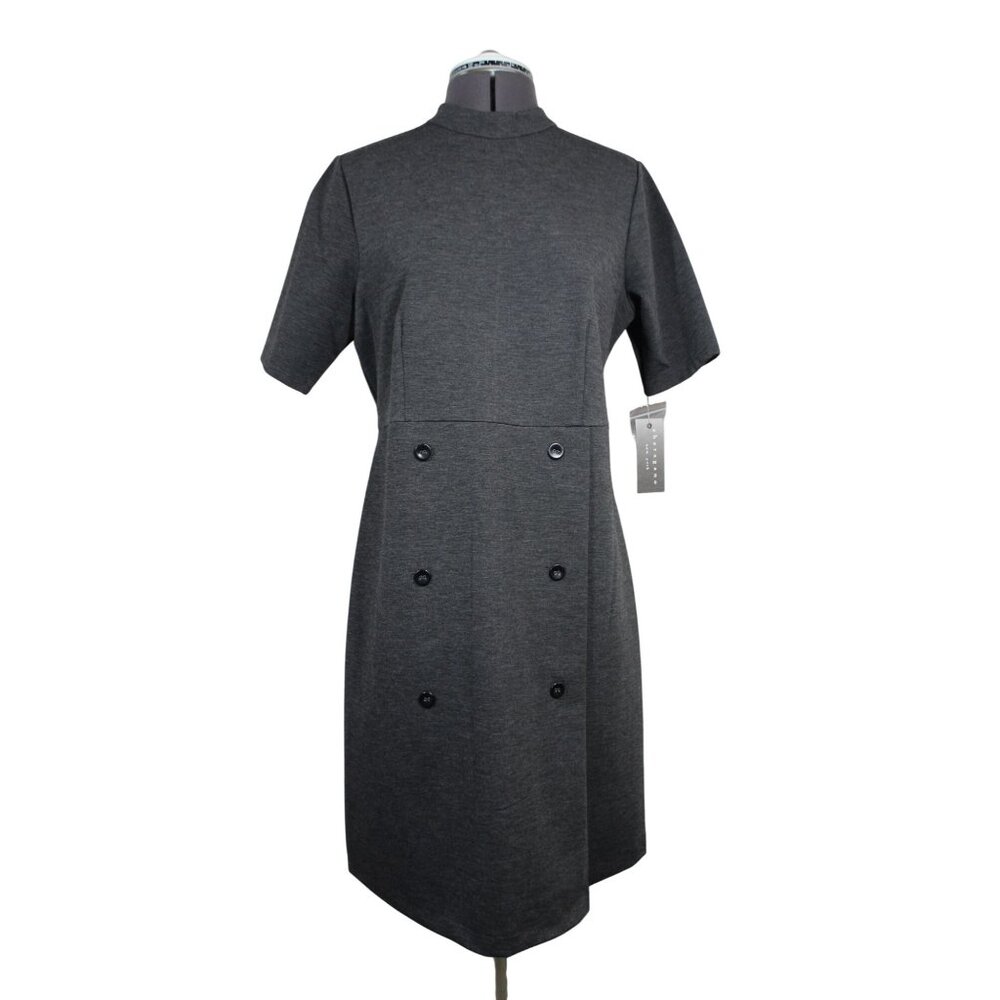 Sharagano women's Ponte knit stand‎ up neck short sleeve sheath dress 10